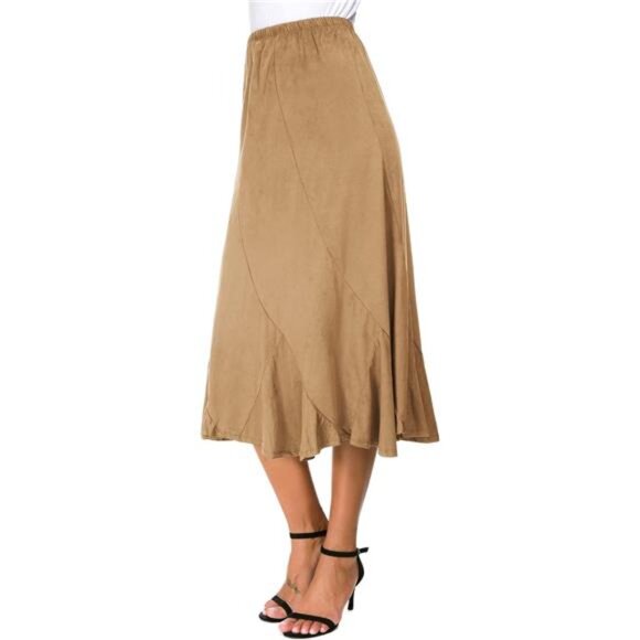 Women's Elegant Ankle Length Midi Skirt Khaki - Picture 1 of 7